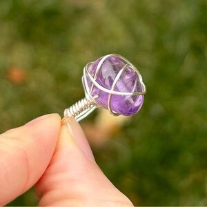 Sterling silver plated amethyst wire ring